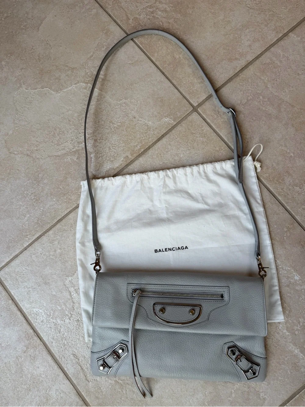 Balenciaga Metal Edge City Envelope Clutch in Gris Perle